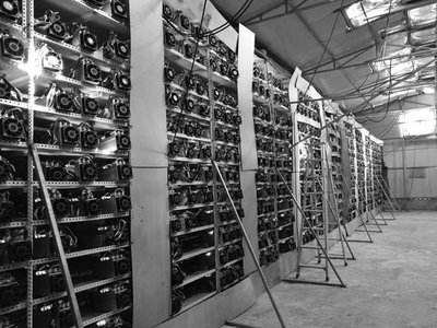 An expansive mining farm utilizing wind power for efficient cryptocurrency operations